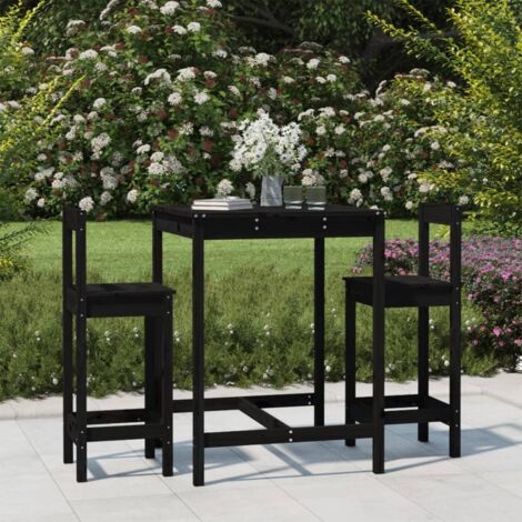 3 Piece Garden Bar Set Black Solid Wood Pine vidaXL