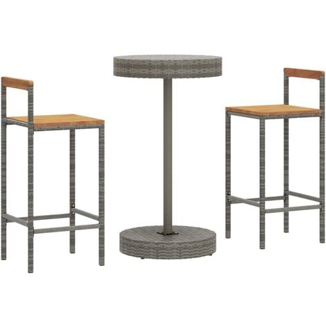 3 Piece Garden Bar Set Grey Poly Rattan&Solid Wood Acacia vidaXL