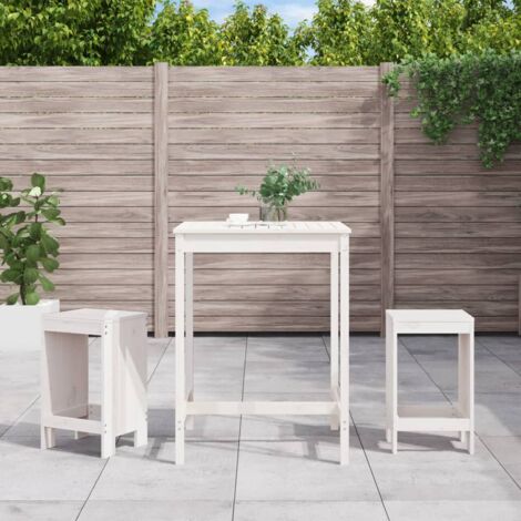 3 Piece Garden Bar Set White Solid Wood Pine vidaXL