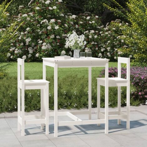 3 Piece Garden Bar Set White Solid Wood Pine vidaXL