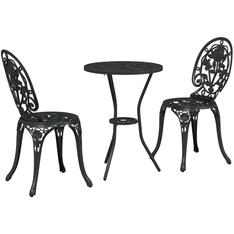 Garden Bistro Set 3 Pcs Black Aluminium Vidaxl