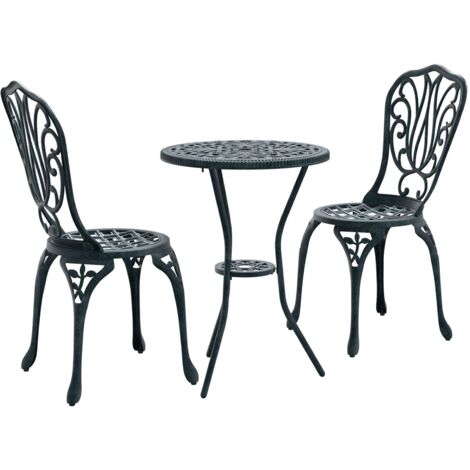 3-Piece Garden Bistro Set in Green Cast Aluminum vidaXL