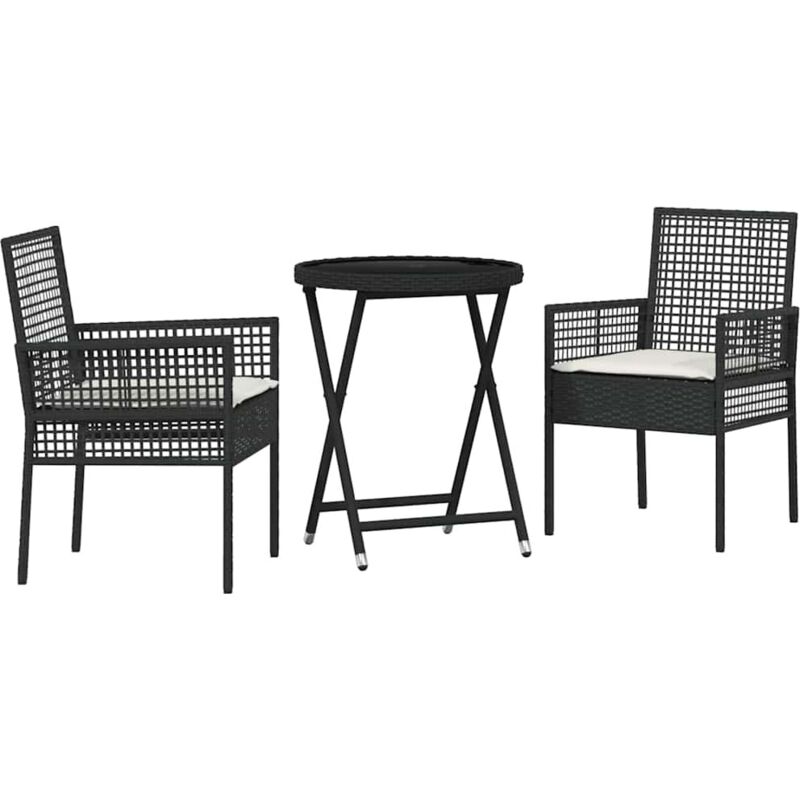 Garden Bistro Set 3 Pcs Black Poly Rattan Vidaxl