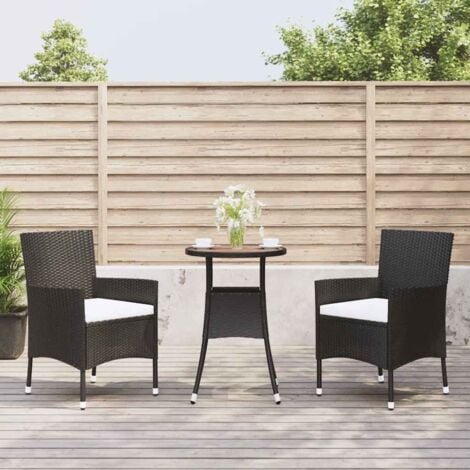 3 Piece Garden Bistro Set with Cushions Black Poly Rattan vidaXL