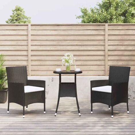 3 Piece Garden Bistro Set with Cushions Black Poly Rattan vidaXL