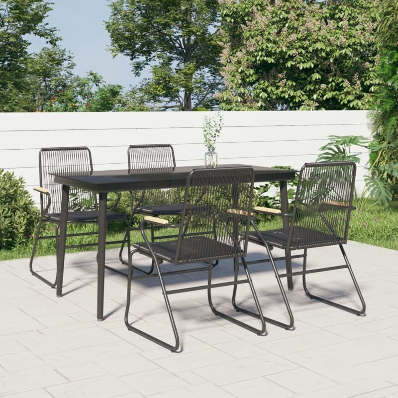 5 Piece Garden Dining Set Black Pvc Rattan Vidaxl