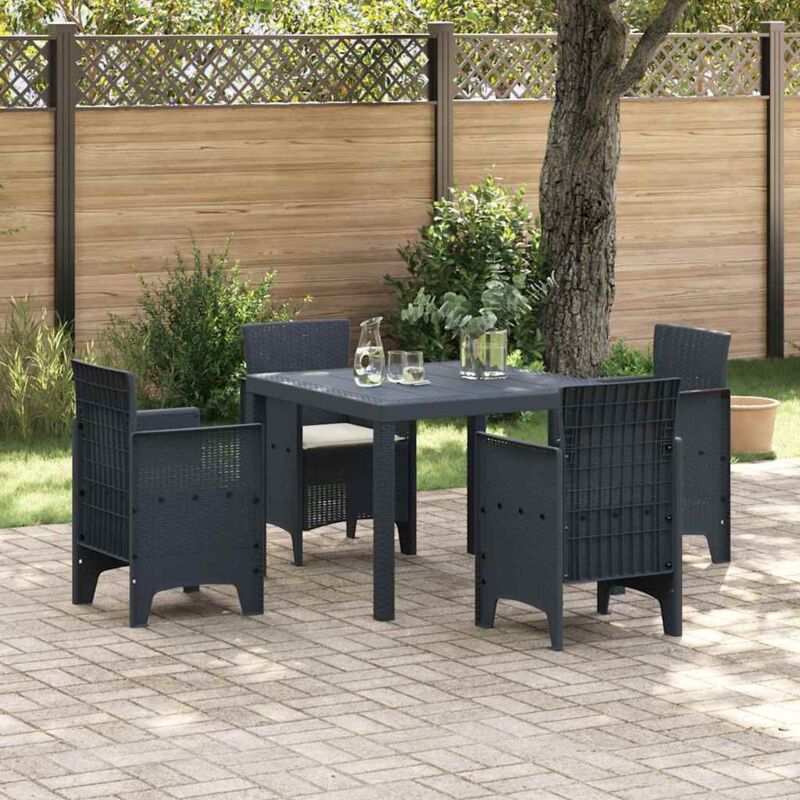 Garden Dining Set 5 Pcs Anthracite Polt Rattan Vidaxl
