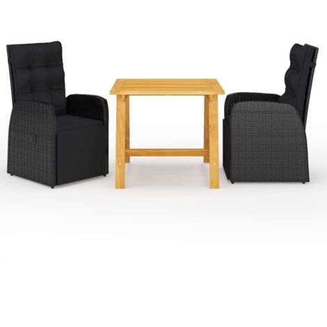 3 Piece Garden Dining Set with Cushions Black Poly Rattan vidaXL