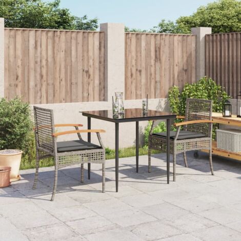 3 Piece Garden Dining Set with Cushions Grey Poly Rattan vidaXL