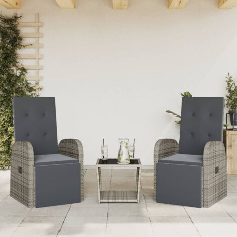 3 Piece Garden Dining Set with Cushions Grey Poly Rattan vidaXL