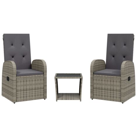 3 Piece Garden Dining Set with Cushions Grey Poly Rattan vidaXL