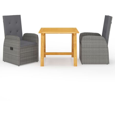 3 Piece Garden Dining Set with Cushions Grey Poly Rattan vidaXL