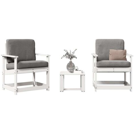 3 Piece Garden Lounge Set White Solid Wood Pine vidaXL