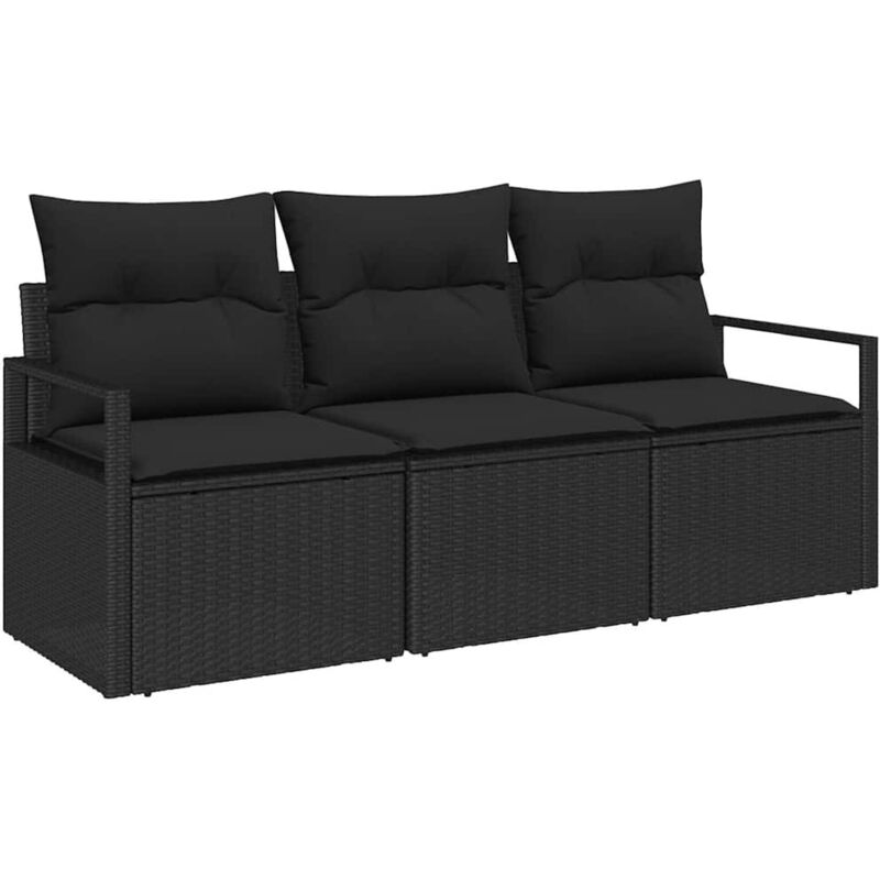 Vidaxl - Garden Sofa Set 3 Pcs Black Poly Rattan, Powder-coated Steel