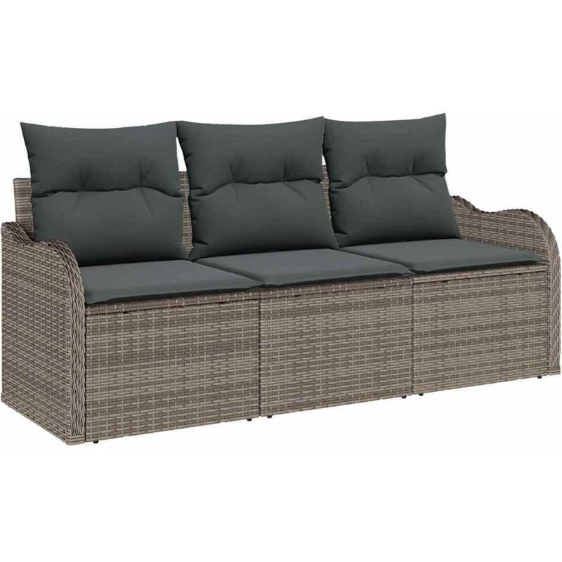 Garden Sofa Set With Cushion 3 Pcs Grey Poly Rattan Vidaxl