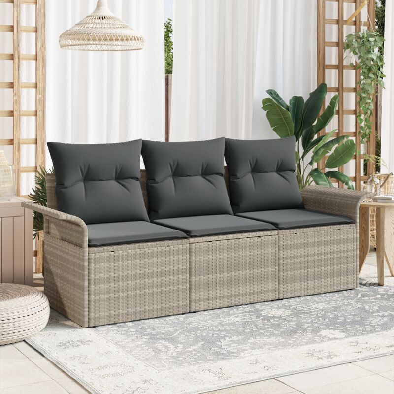 Garden Sofa Set With Cushion 3 Pcs Light Grey Poly Rattan Vidaxl