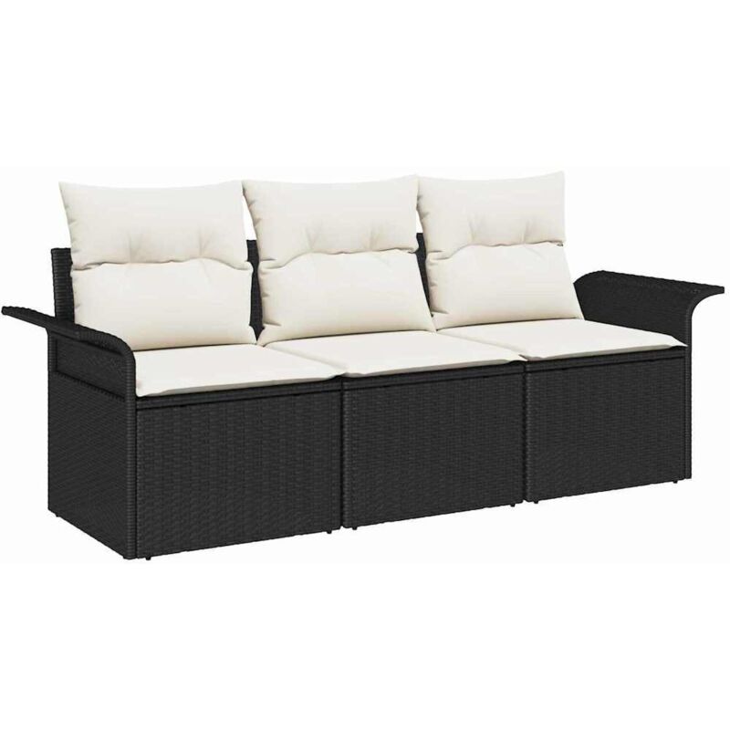 Garden Sofa Set With Cushion 3 Pcs Black Poly Rattan Vidaxl