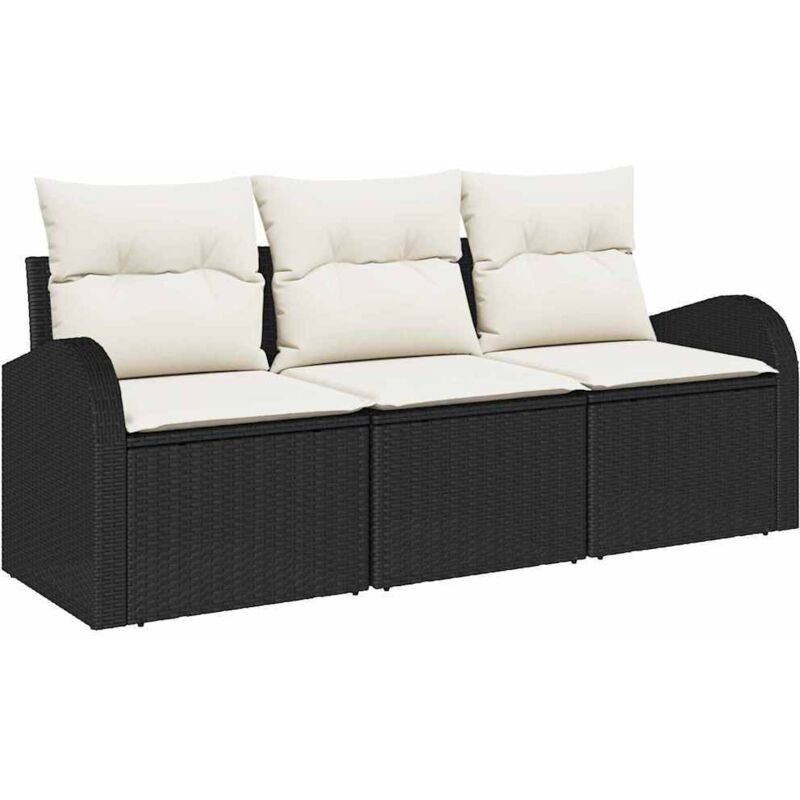 Garden Sofa Set With Cushion 3 Pcs Black Poly Rattan Vidaxl
