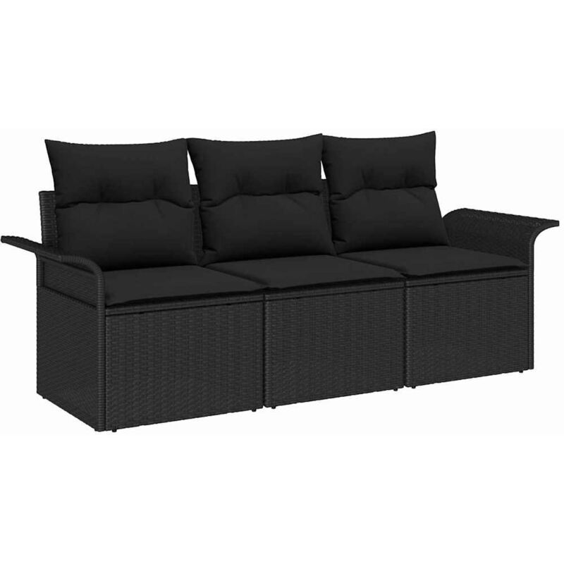 Vidaxl - Garden Sofa Set 3 Pcs Black 196 X 62 X 85cm Poly Rattan
