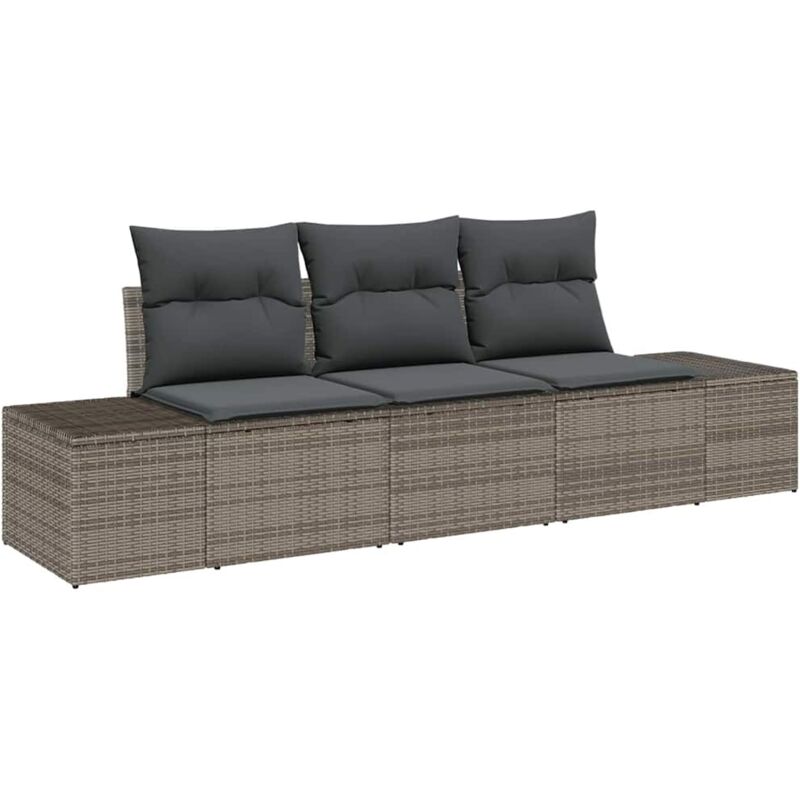 Garden Sofa Set 3 Pcs Grey Poly Rattan, Powder-coated Steel Vidaxl