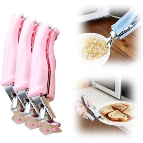 3-Piece Hot Plate Clamping Set – Improved Multi-Functional Hot Plate Clamping Set – Kitchen Dish and Plate Anti-Scalding Clamping Set (Pink)