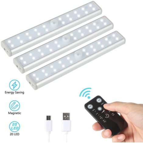 3 pièce Lumière LED, LED sous meuble lumineux,sans fil, rechargeable par USB, détecteur de mouvement, portable. Lampes de placard Lampes d'urgence portables Lampes de nuit pour bébé Lampes de secours