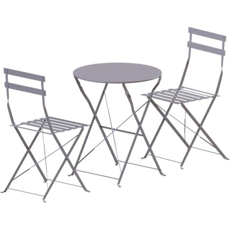 3 Piece Metal Bistro Set Garden Furniture Outdoor 2 Seater Table & Chairs Set, Light-Grey
