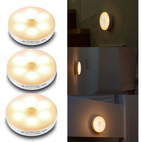 3-Piece Motion Sensor Light Set, Closet/Cabinet Light, LED Night Light, Wireless LED Lamp, Rechargeable Night Lights for Display Cases, Kitchen, Bedroom, Dressing Table, Hallway, Staircase [Energy Cla