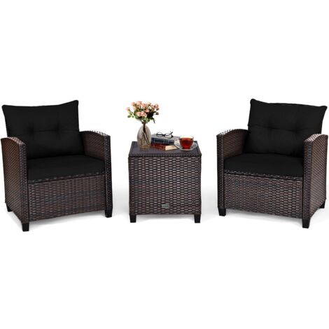3 Piece Patio Furniture Set Outdoor All Weather Rattan Sofa Chair Set