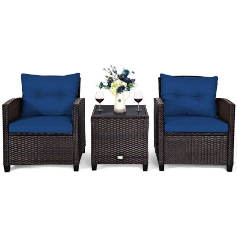 3 Piece Patio Furniture Set Outdoor All Weather Rattan Sofa Chair Set