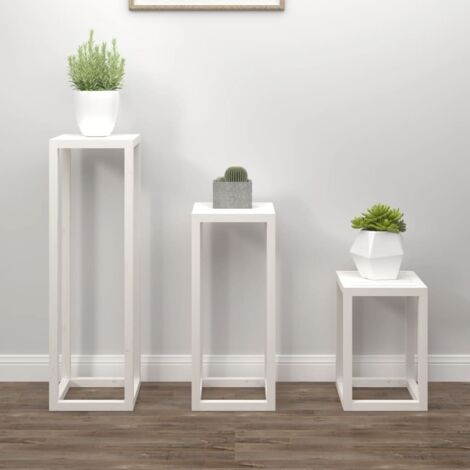 3 Piece Plant Stand Set White Solid Wood Pine vidaXL