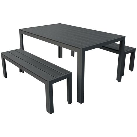 main image of "3 Piece Polywood Outdoor Dining Table Bench Set Durable Aluminium Frame Graphite"