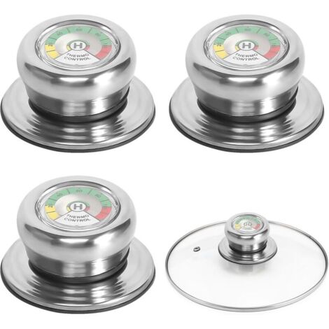 3-Piece Pot Lid Knobs with Thermometer, Glass Lid Handle, Pot Lid Knobs, Pot Lid Handle, Pot Lid Knob for Pan and Pot