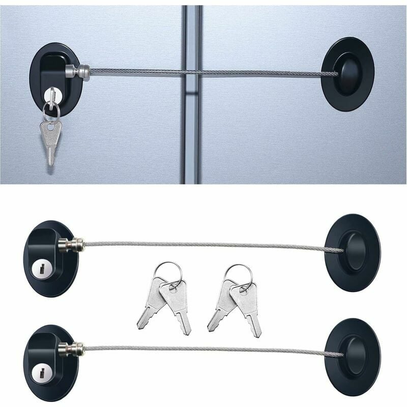 Hoopzi - 3 Piece Refrigerator Door Lock Strong Adhesive Freezer Door Lock File Drawer Lock Child Safety Cabinet Lock with Keys (Black)