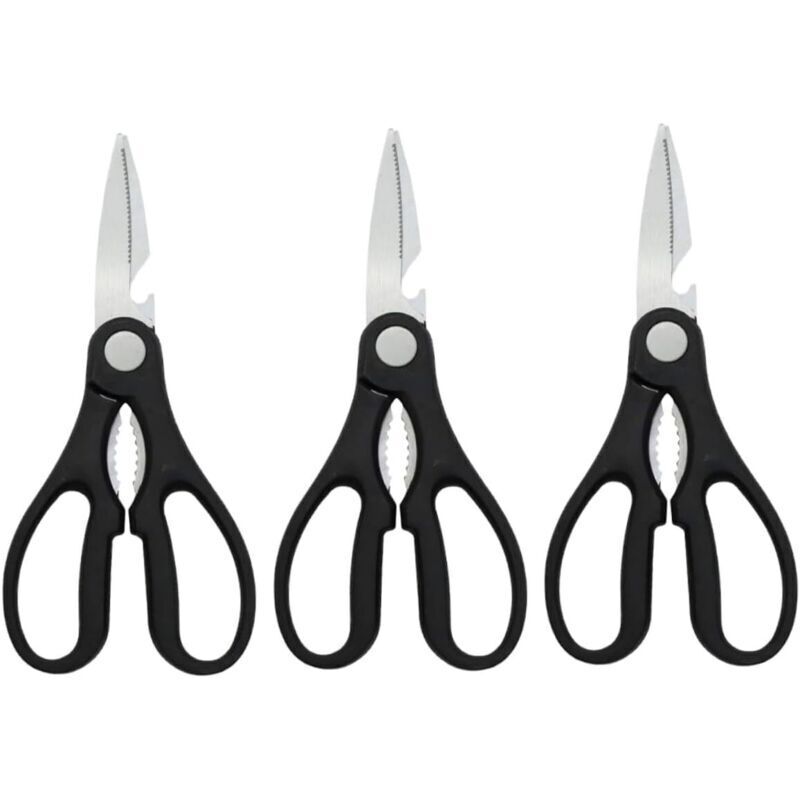 3-piece, robust, ergonomic kitchen scissors for easily cutting chicken and seafood bones, comfortable handle