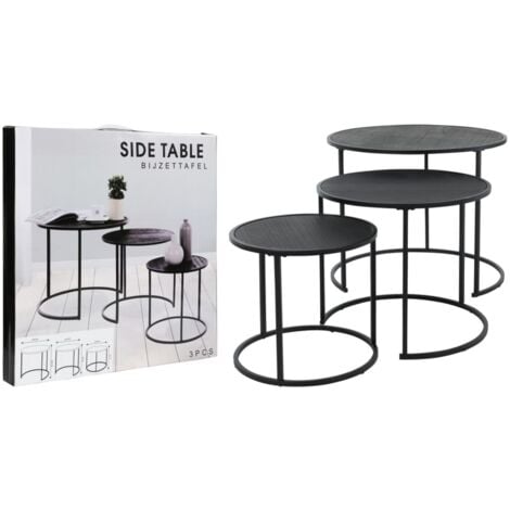 3 Piece Side Table Set Black H&S Collection