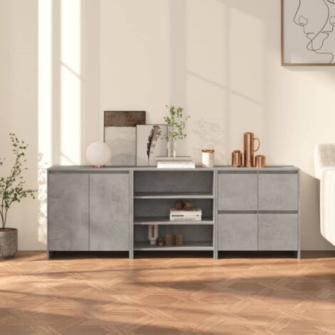 3 Piece Sideboard Concrete Grey Engineered Wood vidaXL