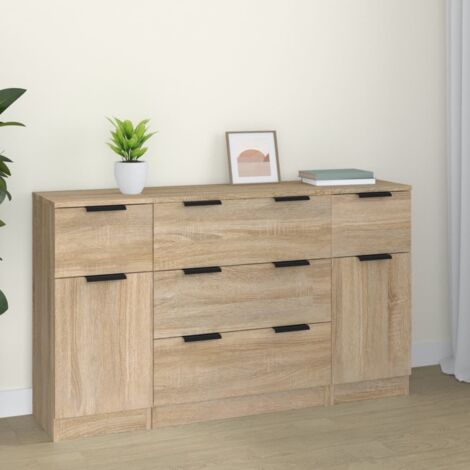 3 Piece Sideboard Set Sonoma Oak Engineered Wood vidaXL