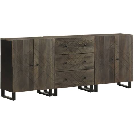 3 Piece Sideboards Black 60x33x75 cm Solid Wood Mango vidaXL