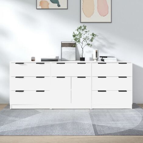 3 Piece Sideboards White Engineered Wood vidaXL