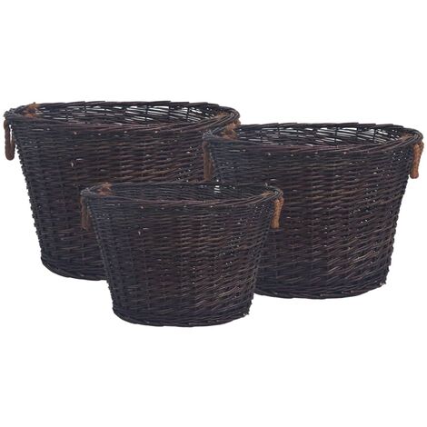 3 Piece Stackable Firewood Basket Set Dark Brown Willow vidaXL