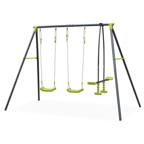 3-piece swing set with 2 swings and a tandem swing Green 272x154x197 cm - Tramontane