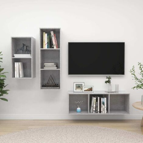 3 Piece TV Cabinet Set Concrete Grey Engineered Wood vidaXL