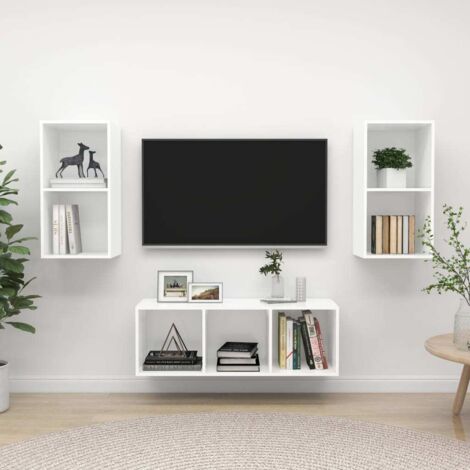 3 Piece TV Cabinet Set White Engineered Wood vidaXL