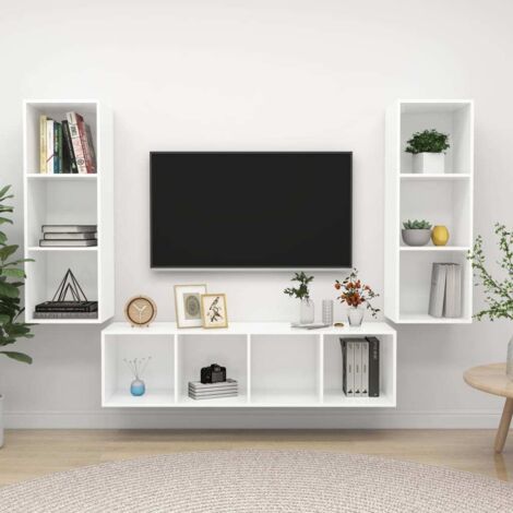 3 Piece TV Cabinet Set White Engineered Wood vidaXL