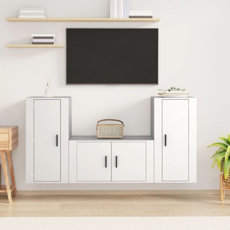 3 Piece TV Cabinet Set White Engineered Wood vidaXL