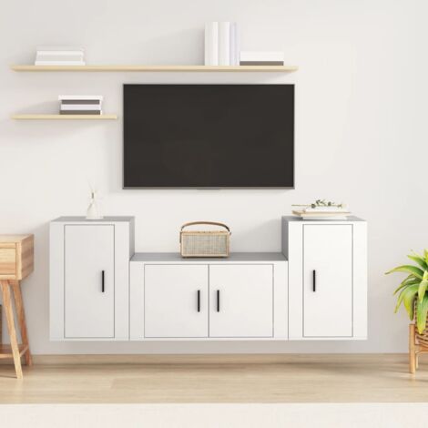3 Piece TV Cabinet Set White Engineered Wood vidaXL
