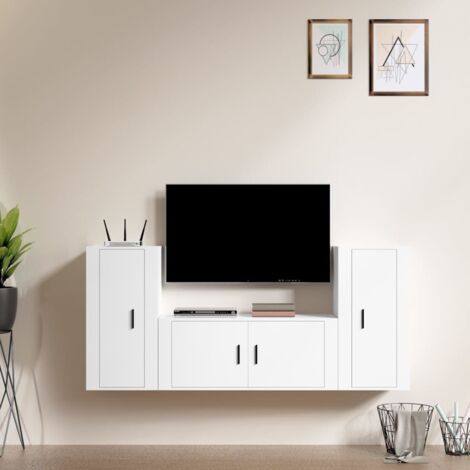 3 Piece TV Cabinet Set White Engineered Wood vidaXL