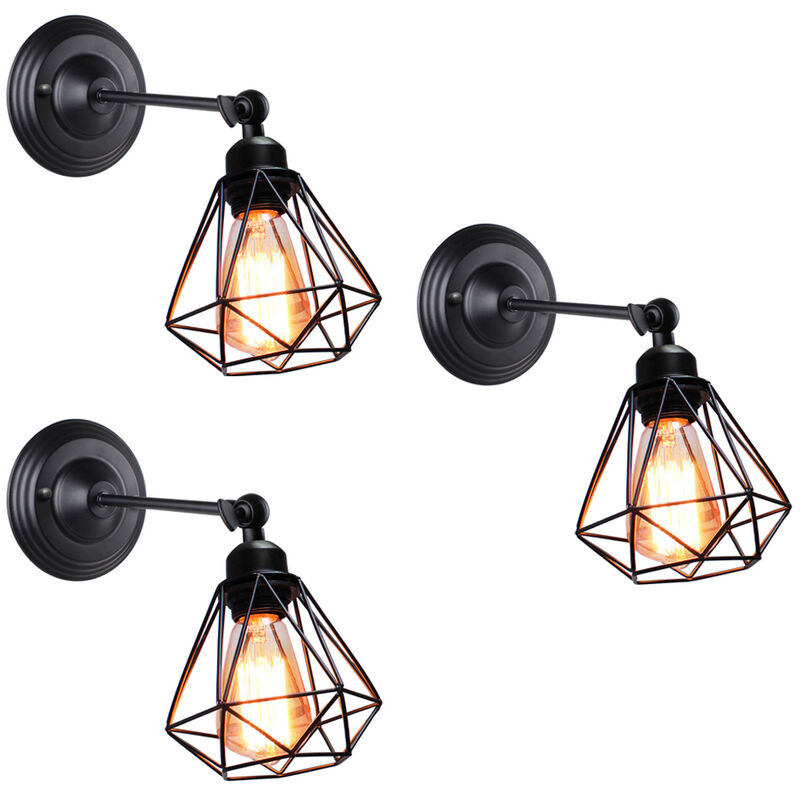 Axhup - 3pcs Vintage Wall Light Antique Mini Diamond Ø16cm Wall Lamp Wall Sconce with Adjustable Swing Arm for Bedside Bedroom Living Room Hallway
