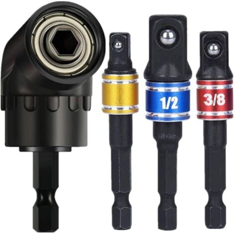 3 pièces 1/4 "3/8" 1/2 "Cr-V adaptateur de douille hexagonale adaptateur de douille clé à douille jeu d'écrous + 1 pièces 105 ° support d'angle clé d'angle adaptateur de fixation 1/4" poignée hexagona